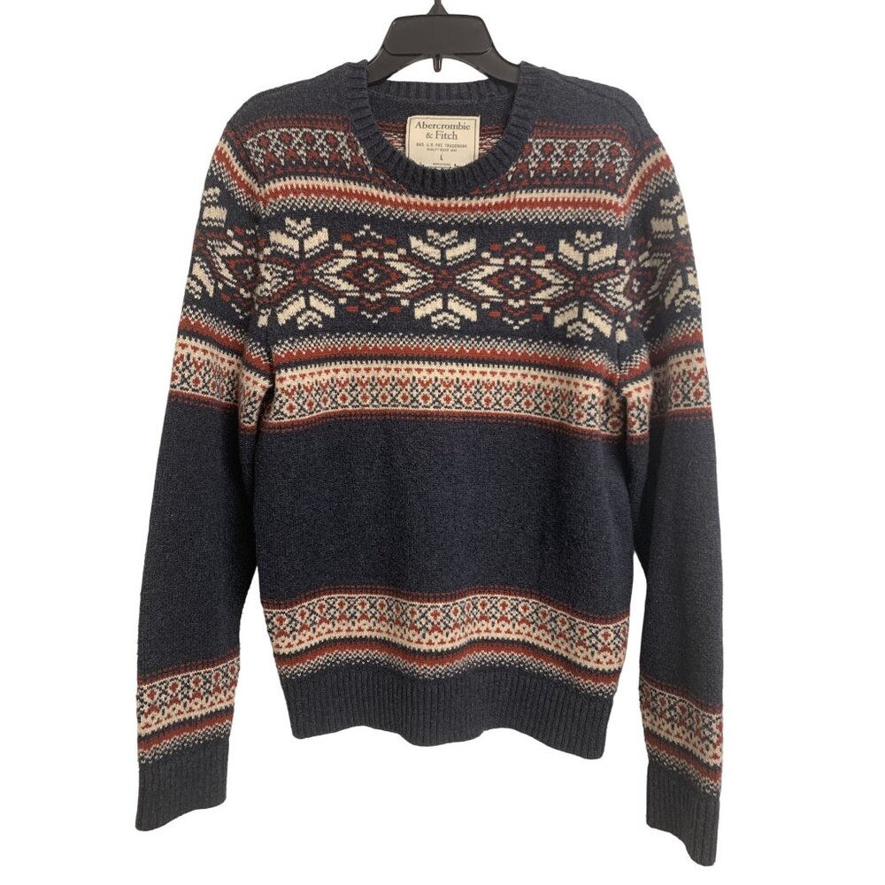 Vintage Abercrombie & Fitch‎ Fair Isle Knit Pullover Sweater Size L Cotton